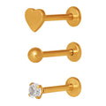Gold-Tone Heart Cartilage & Earring Stud Set - Hypoallergenic 3-Piece