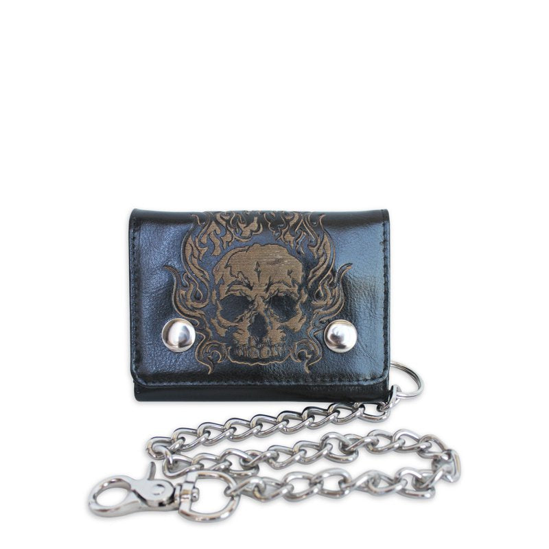 Men's Trifold Chain Wallet with Skull Design and RFID Protection