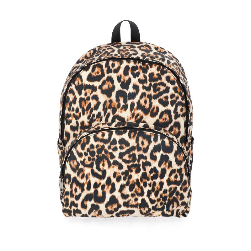 Women's Dome Backpack with Adjustable Straps and Multiple Pockets - Natural Leopard