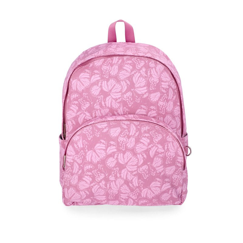 Women's Dome Backpack with Adjustable Straps and Front Pocket - Rosy Lilac Butterfly