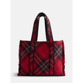 Women’s Quilted Tote Bag with Allover Print & Gingham Accents - Multiple Colors