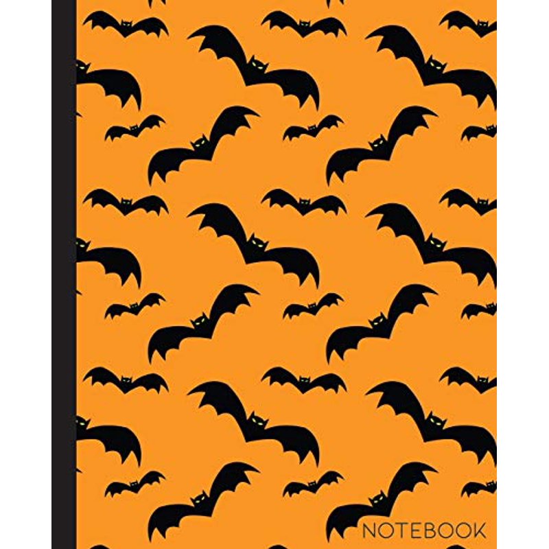 Halloween Bat Composition Notebook - 7.5 x 9.25 Inch Wide-Ruled 110 Pages, Orange & Black