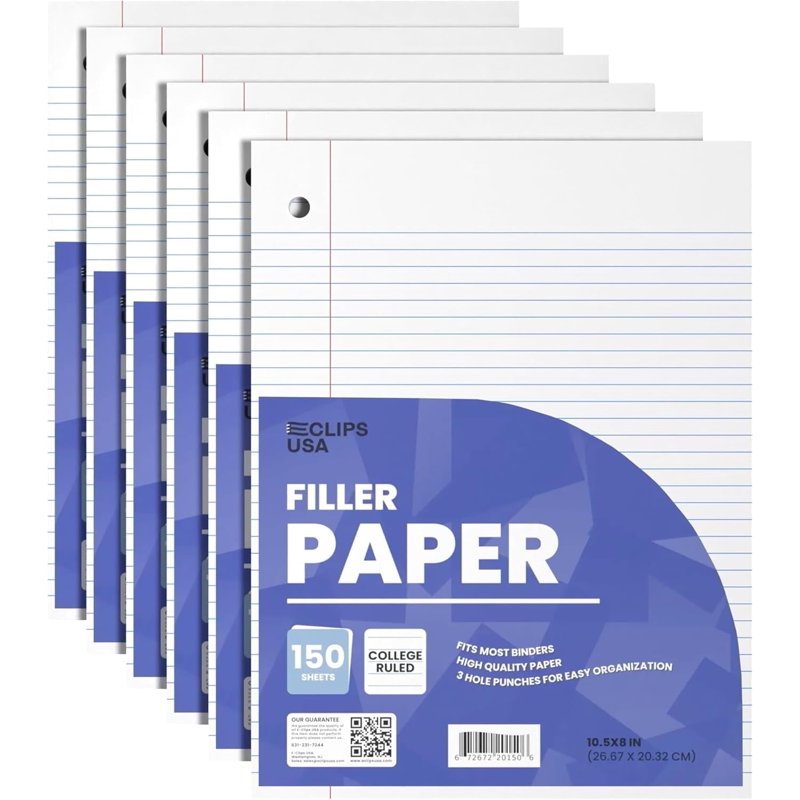 Loose Leaf College Ruled Notebook Paper 1800 Sheets 6-Pack Wide & College Rule