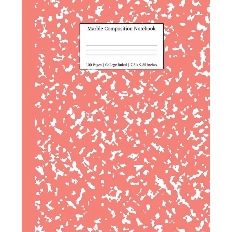Coral Pink Marble College Ruled Notebook - 7.5 x 9.25 Inch Composition Journal