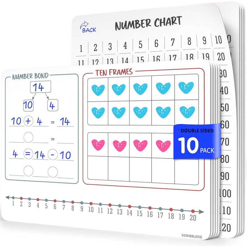 Number Bonds Dry Erase Sheets - 9x12 Inch Math Manipulatives, 10-Pack
