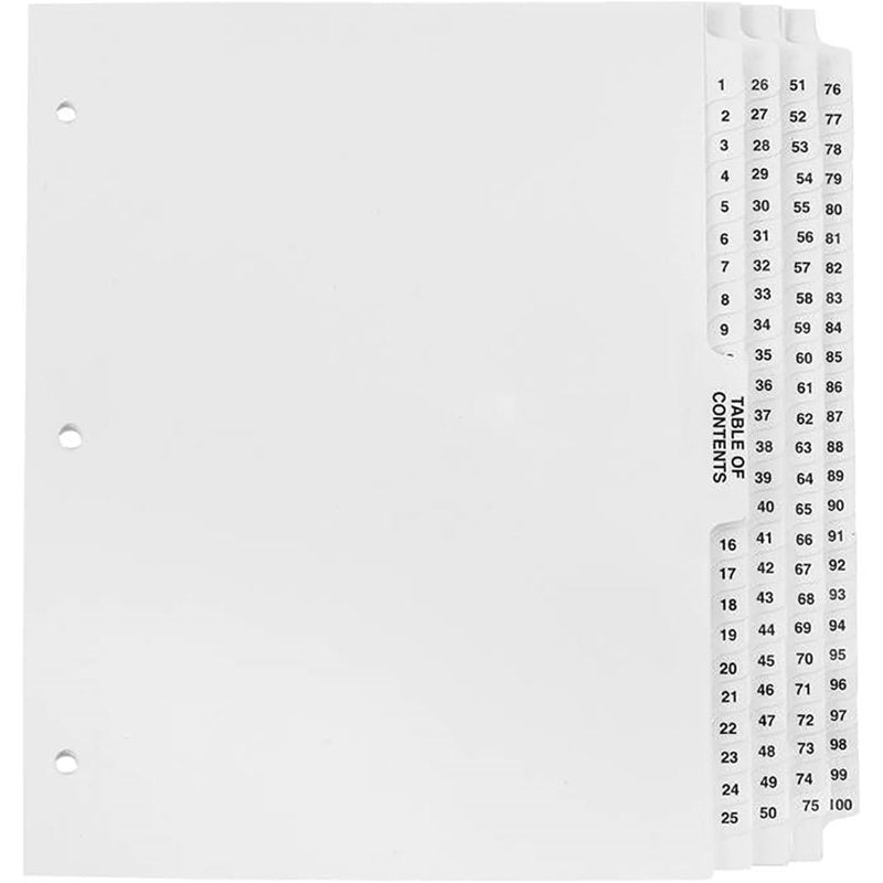 Numbered Document Dividers 1-100 with Laminated Tabs for Filing