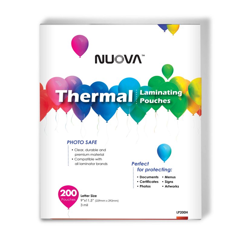 Thermal Laminating Pouches 9 x 11.5 Inches, 3 Mil, Pack of 200 - Clear Document Protection