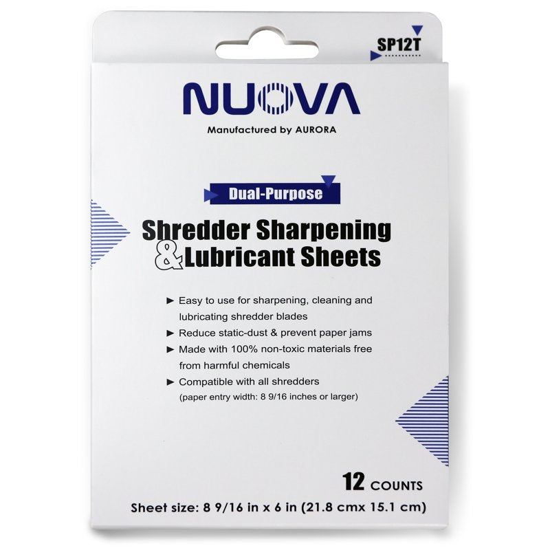 Shredder Sharpening & Lubricant Sheets - 12-Count for All Paper Shredders