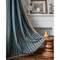 Bohemian Cotton Linen Window Curtain Panel with Lace Rod Pocket - Colorful Patterned Room Darkening Drapes, 59x71 Inches, Green