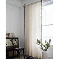 Boho Cotton Linen Window Curtain with Black Tassels - 102 Inch Beige Panel