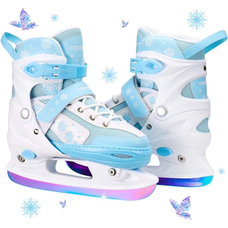 Kids Adjustable Ice Skates for Beginners with Laser Stainless Steel Blade, Festive Colors