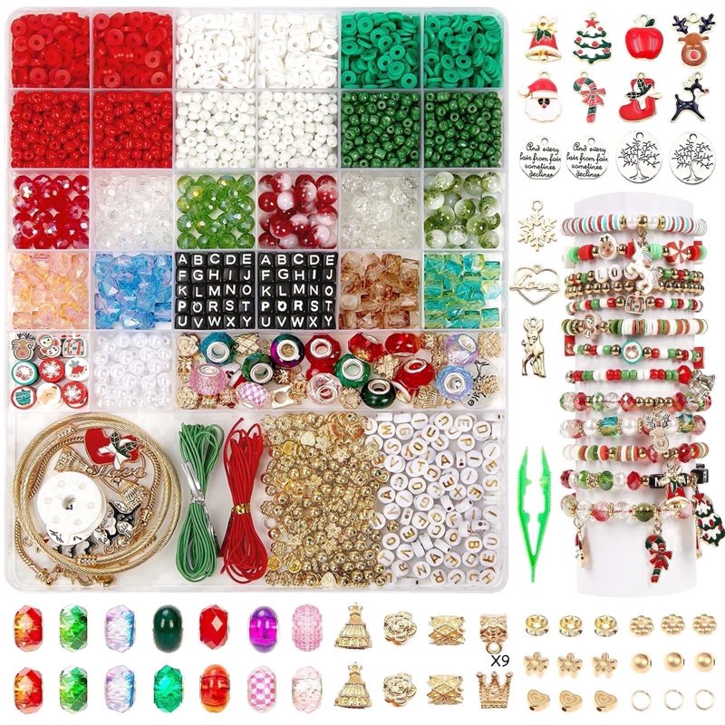 Christmas Friendship Bracelet Making Kit with Clay Beads & Charms for Kids
