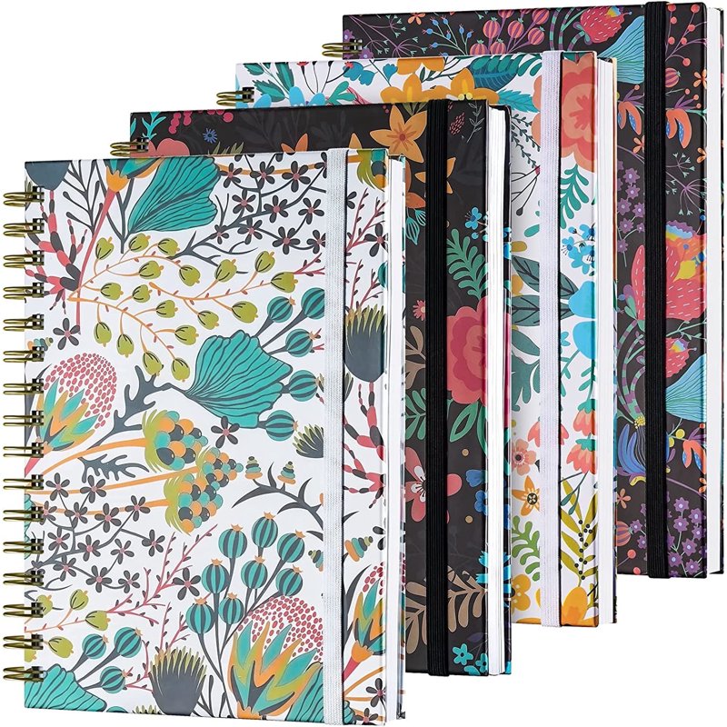 4 Pack A5 Spiral Notebooks Hardcover Floral Lined Journals for Writing & Office