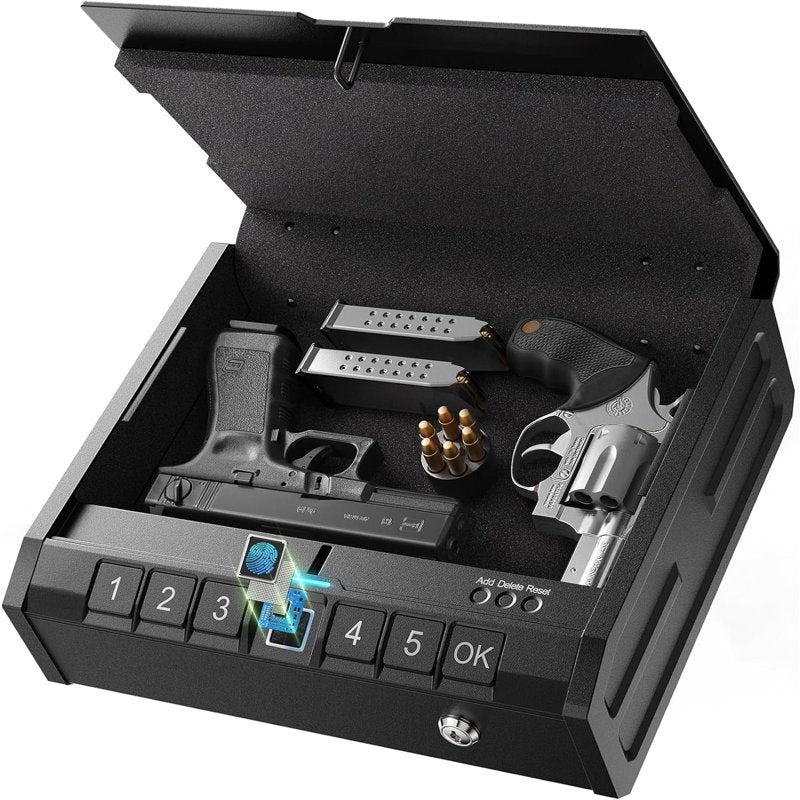Biometric Gun Safe with Fingerprint & Keypad Lock - Secure Handgun Storage for Home & Car