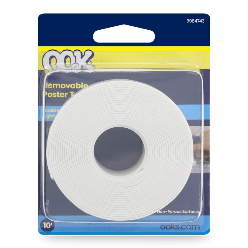 Removable Double Sided Poster Tape - 10 ft White Wall Adhesive for Lightweight Items