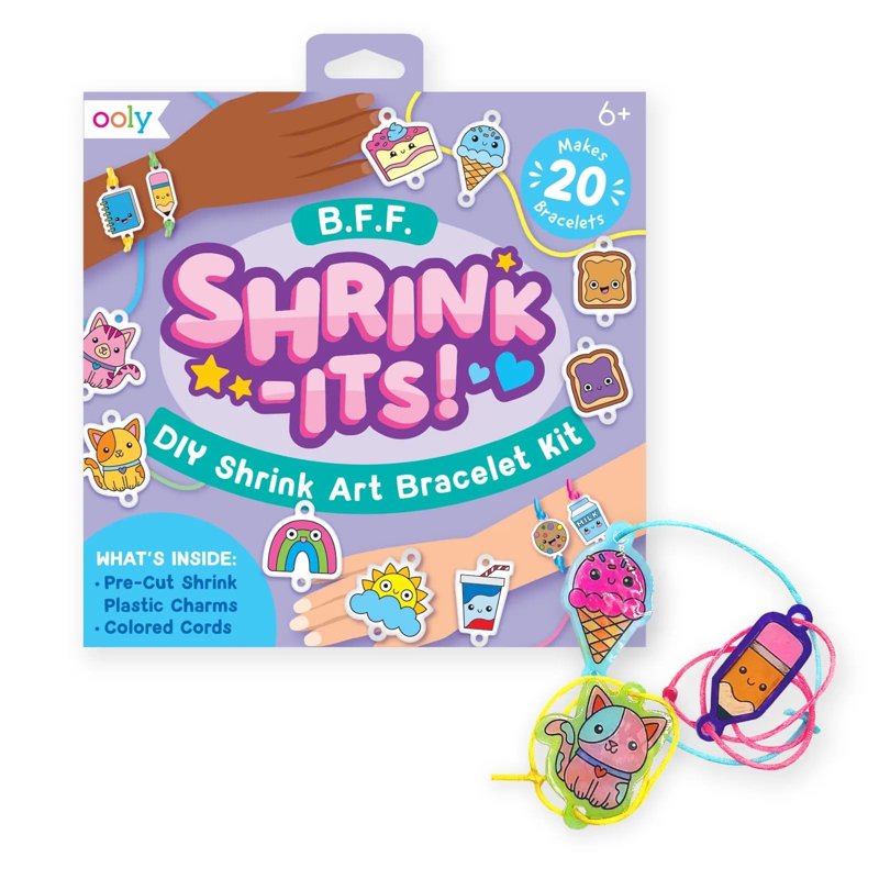 Kids DIY Shrink Art Kit with Charms and Bracelets - 24 Pieces, Creative Jewelry Making