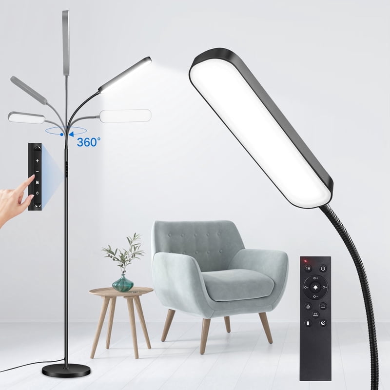 LED Floor Lamp with Remote and Touch Control, Dimmable Brightness, 4 Color Temperatures, Adjustable Gooseneck for Living Room Bedroom Office