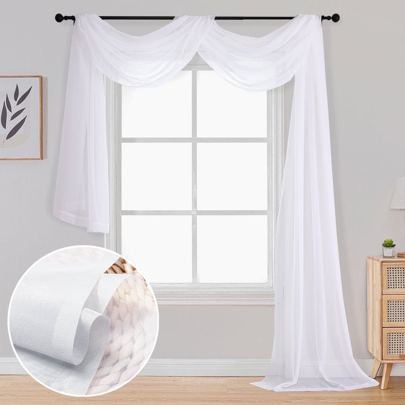 White Sheer Curtain Valance 216 Inches Long - Extra Wide Drapes for Wedding Backdrop & Home Decor
