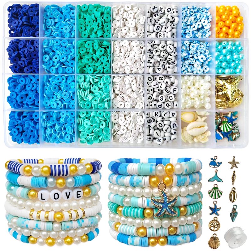Ocean Theme Pearl Bead Jewelry Making Kit with Shell Starfish Pendants - DIY Necklace & Bracelet Set
