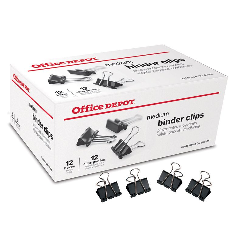 Medium Black Binder Clips - 1 1/4 Inch Wide, 5/8 Capacity, Pack of 144