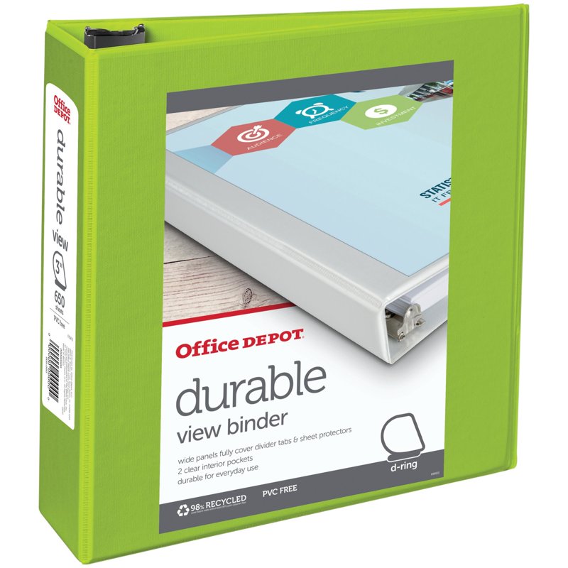 3-Inch Heavy-Duty View Binder with Slanted D-Rings, Recycled Material, Green