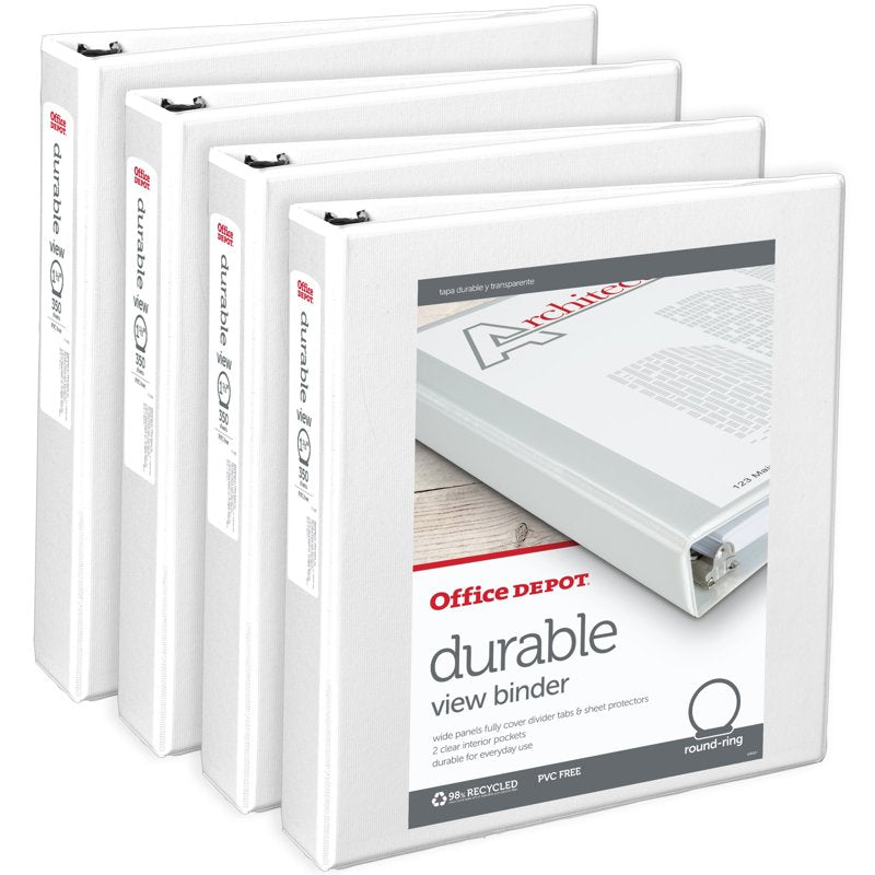 3-Ring View Binder 1.5 Inch Pack of 4 White Durable Office Organizer