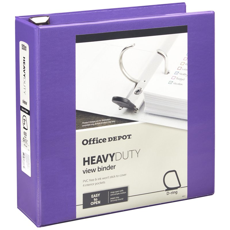 Heavy-Duty D-Ring View Binder - 3 Inch Rings, 650 Sheets, Purple