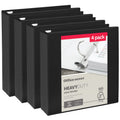 Heavy-Duty 3-Ring Binder 2 Inch Capacity - Black, Pack of 4