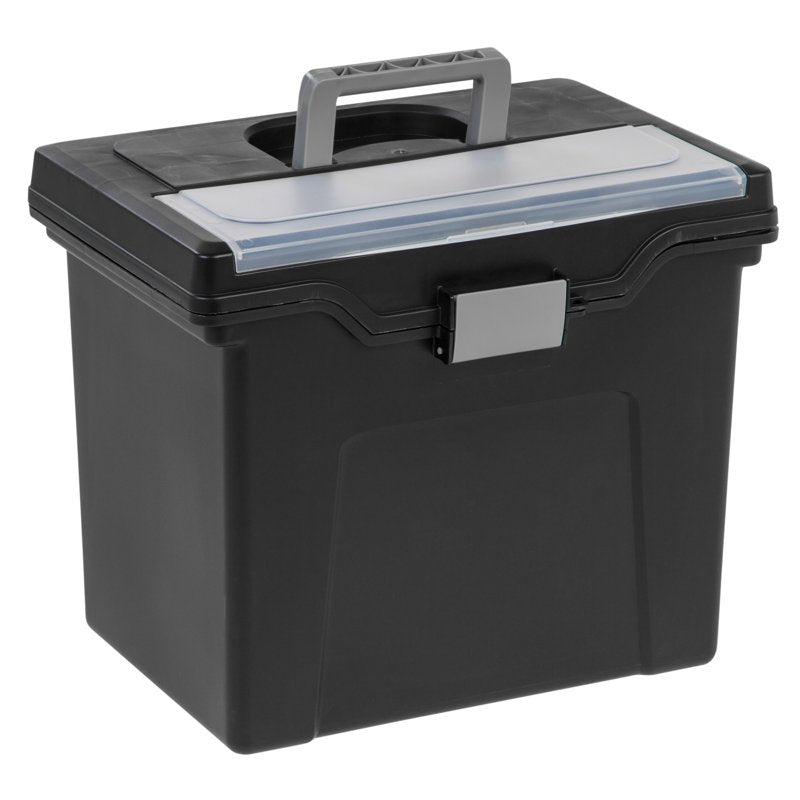 Large Mobile File Box with Locking Lid and Handle - Letter Size, Black/Silver