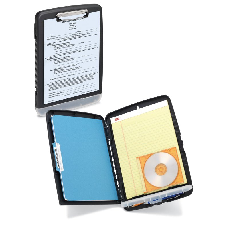 Portable Letter-Size Clipboard Storage Box with Compartments - Charcoal