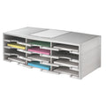 Stackable Plastic Literature Organizer with 12 Compartments and Label Holders - Gray