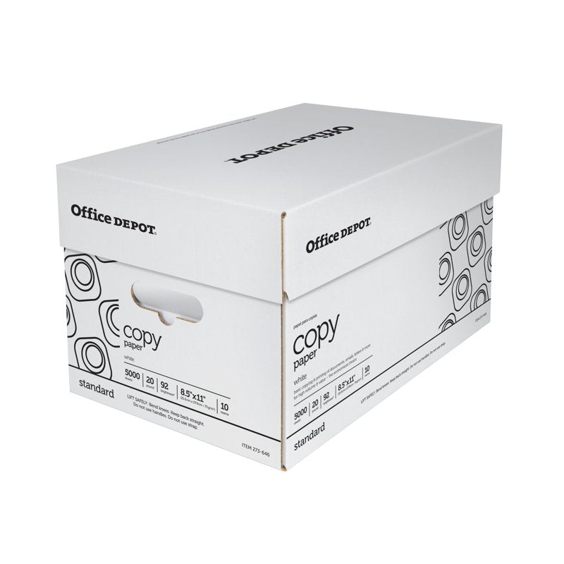 Office Depot White Copy Paper 8.5x11in 20Lb 500 Sheets Case of 10