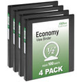 3 Ring Binders 0.5 Inch Capacity Office Supplies 4-Pack Black