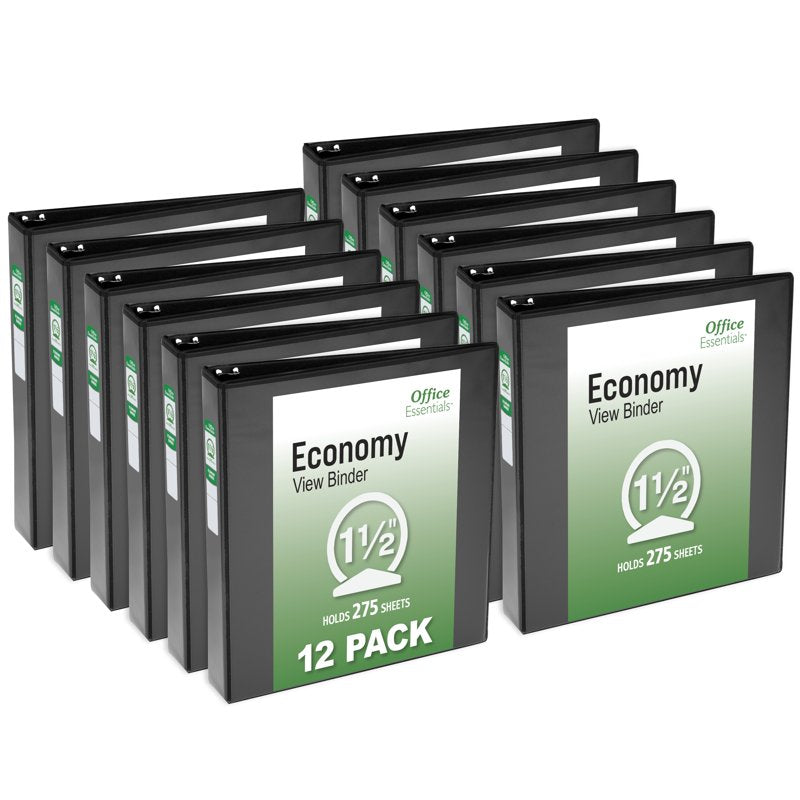 3 Ring Binders 1.5 Inch Capacity Pack of 12 Office Essentials Black