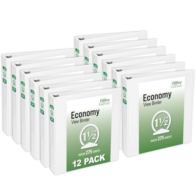 3 Ring Binders - 1.5 Inch Capacity, 275 Sheets, White, 12-Pack
