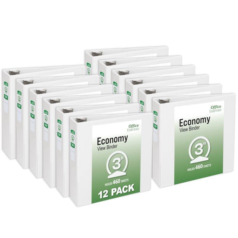 3-Inch Capacity 3-Ring Binders - White Pack of 12 for Office & School