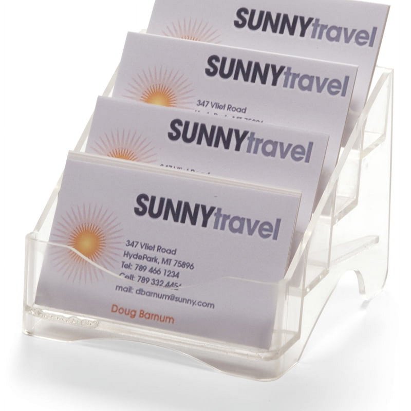 4-Tier Business Card Holder Rack - Clear Plastic Desk Organizer