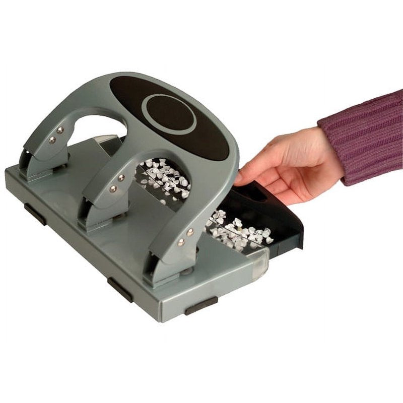 Officemate Deluxe 3-Hole Punch, Heavy Duty, 45-Sheet Capacity, Silver/Navy