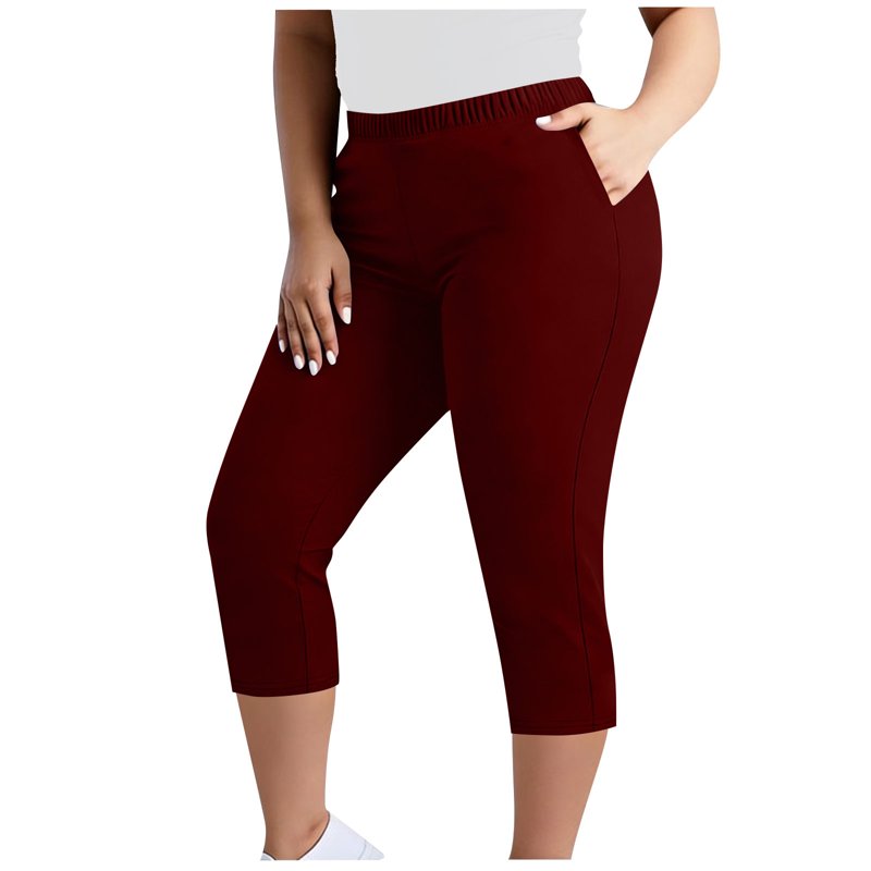 Plus Size High Waist Cotton Capri Pants for Women with Pockets – Stretch & Casual Fit