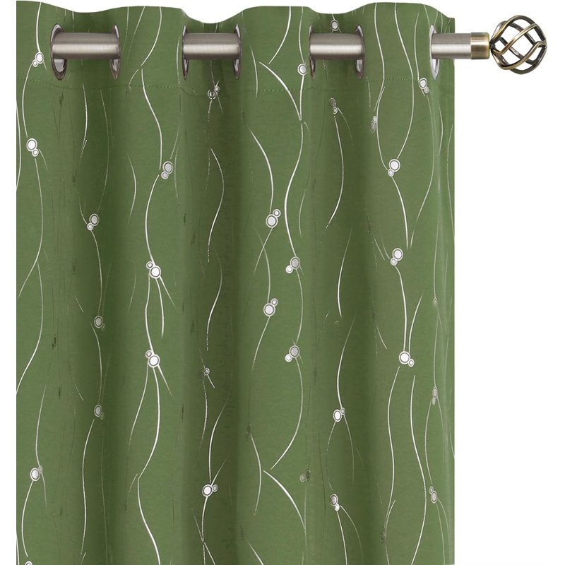 Olive Green Blackout Curtains 95 Inch Length 2 Panels Set - Thermal Insulated Grommet Window Drapes with Wave Dot Print