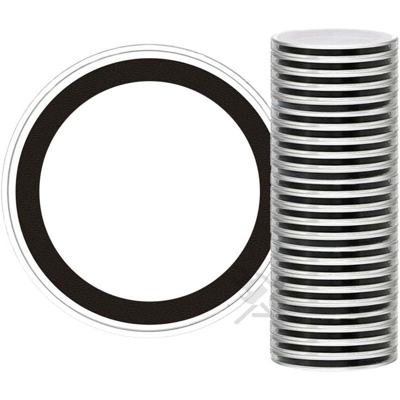 25-Pack 39mm Black Coin Holders for Silver & Copper Rounds - Protective Acrylic Storage Cases