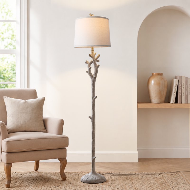Farmhouse Floor Lamp with Tree Trunk Design and Wood Grain Finish – Rustic Standing Lamp for Living Room and Bedroom