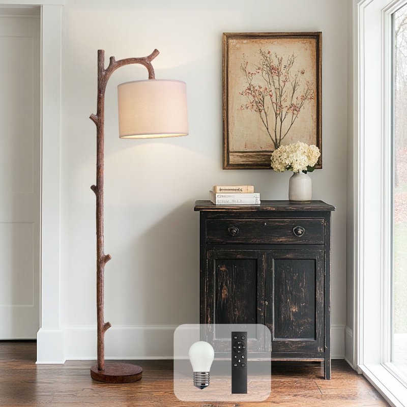 Vintage Floor Lamp with Remote Dimmable Bulb for Living Room & Bedroom - Tree Trunk Design