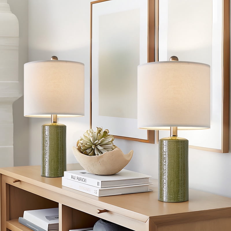 Set of 2 Modern Green Ceramic Table Lamps for Living Room & Bedroom