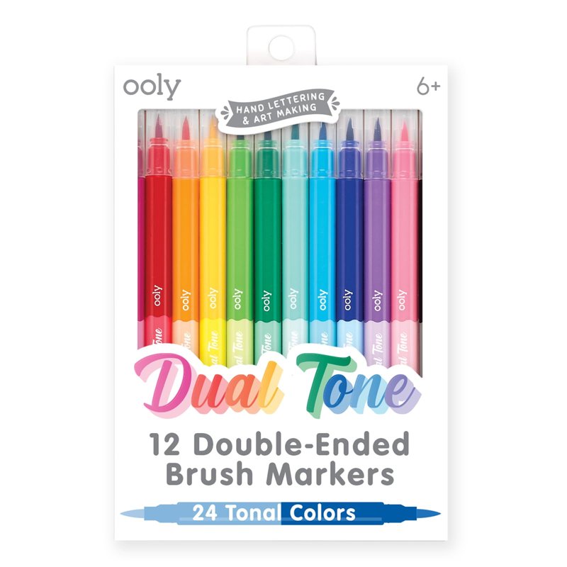 Dual Tone Double-Ended Brush Marker Set – 12 Markers, 24 Vibrant Colors for Art & Calligraphy