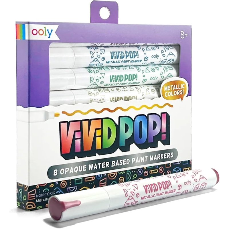 Water Based Paint Markers Set of 8 - Vibrant Metallic & Bright Colors for Art & Craft