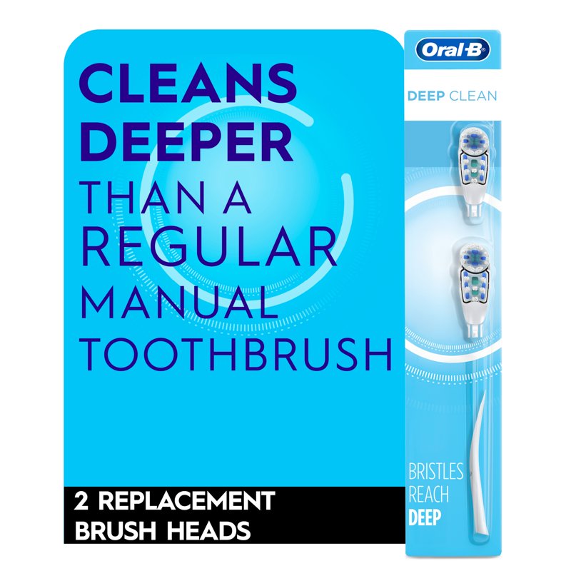 (2 Pack) Oral-B Deep Clean Replacement Toothbrush Heads - Compatible with Battery-Powered Electric Toothbrushes