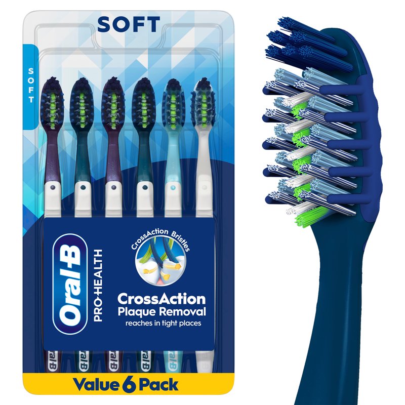 Manual Toothbrush Set with CrossAction Bristles for Deep Plaque Removal - 6 Pack