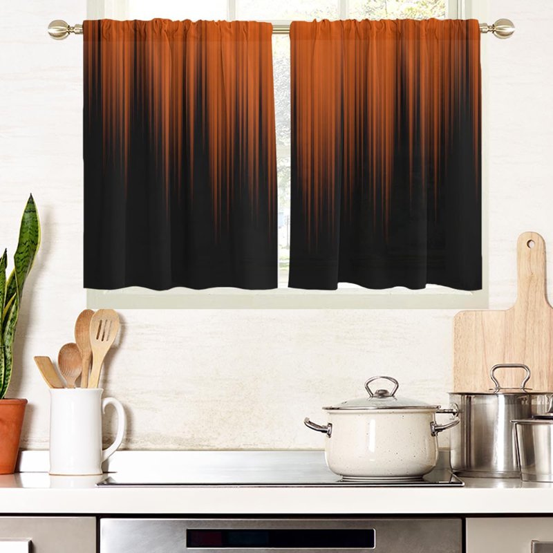 Orange and Black Ombre Window Curtains for Kitchen Living Bedroom - 1 Pair, 27.5" W x 36" L, Gradient Fabric