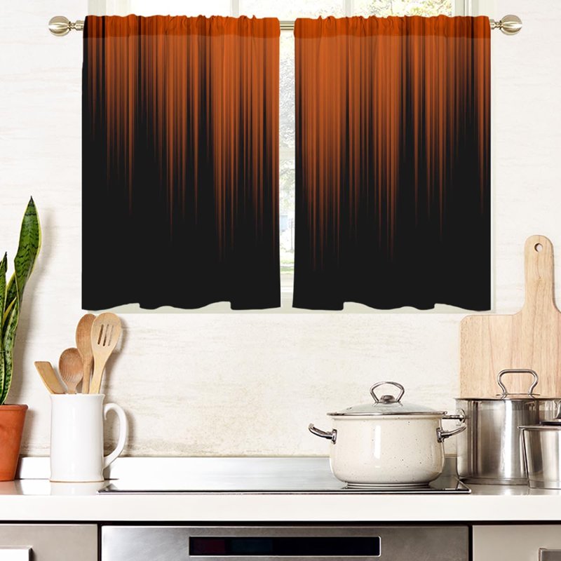 Modern Orange and Black Window Curtains for Kitchen Bedroom Living Room - 1 Pair, 27.5x39 Inches